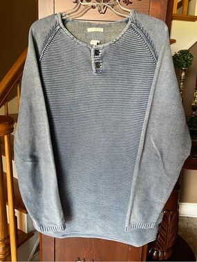 Carbon 2 Cobalt Men’s Waterman Blue Henley Knit Sweater Ribbed Cotton Size XL